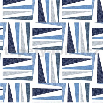 Obrus metráž geometrický vzor modro-biely