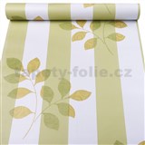 Samolepiace tapety pruhy bielo-zelené s vetvičkami 45 cm x 10 m